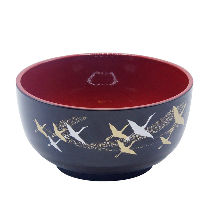 Japanese Crane Lacquer Rice Bowl
