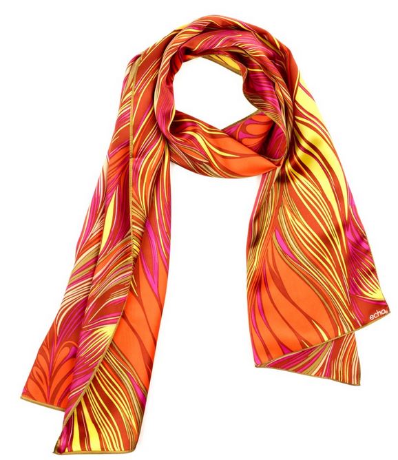 Graphic Feathers Silk Scarf