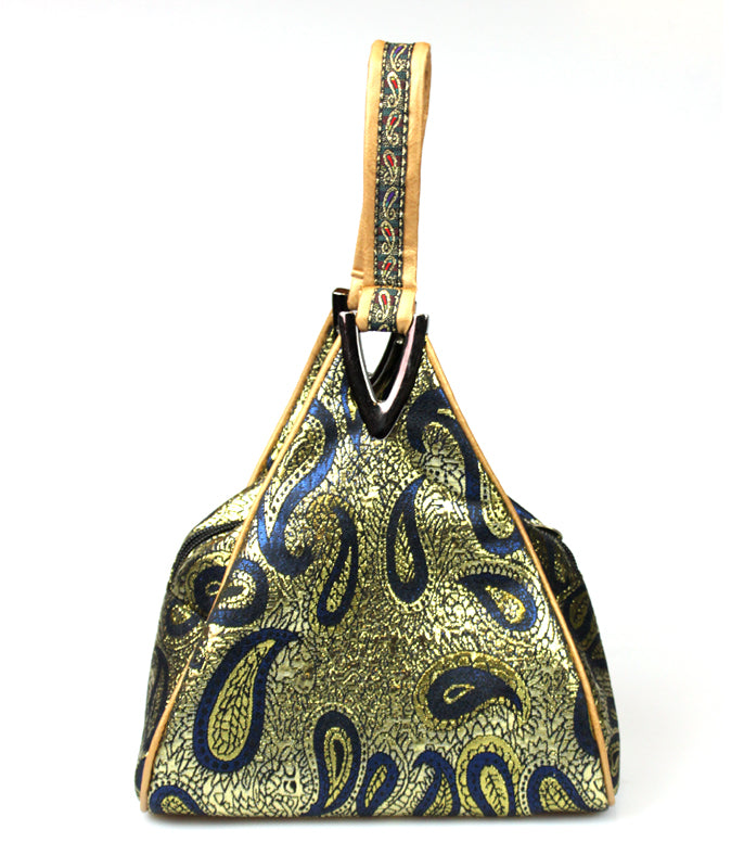 Silk Brocade Rectangular Spirals Design Hand Bag