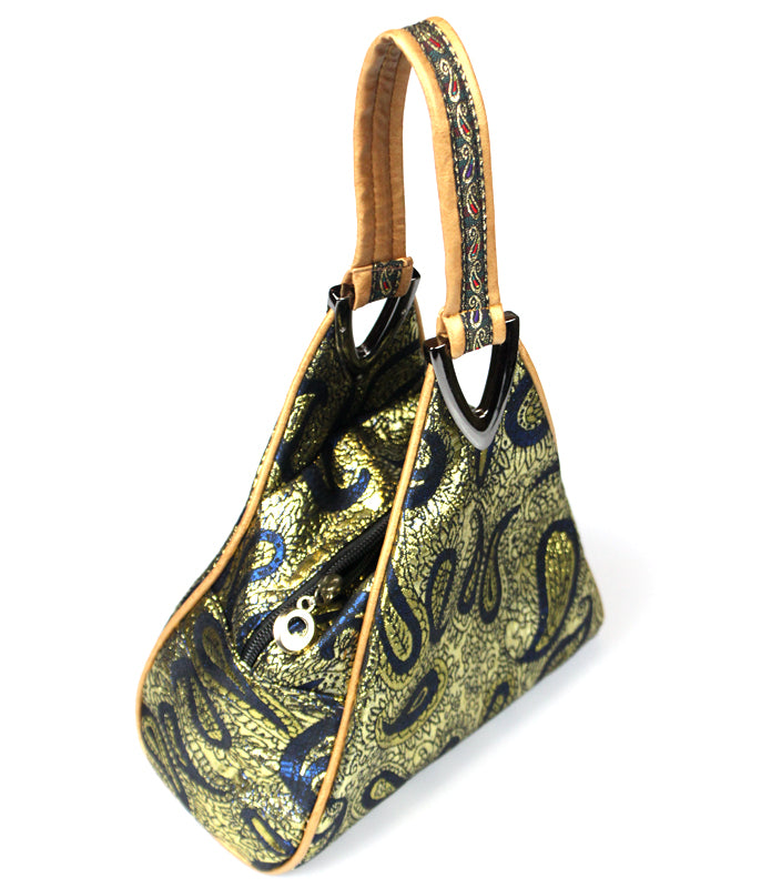 Silk Brocade Rectangular Spirals Design Hand Bag