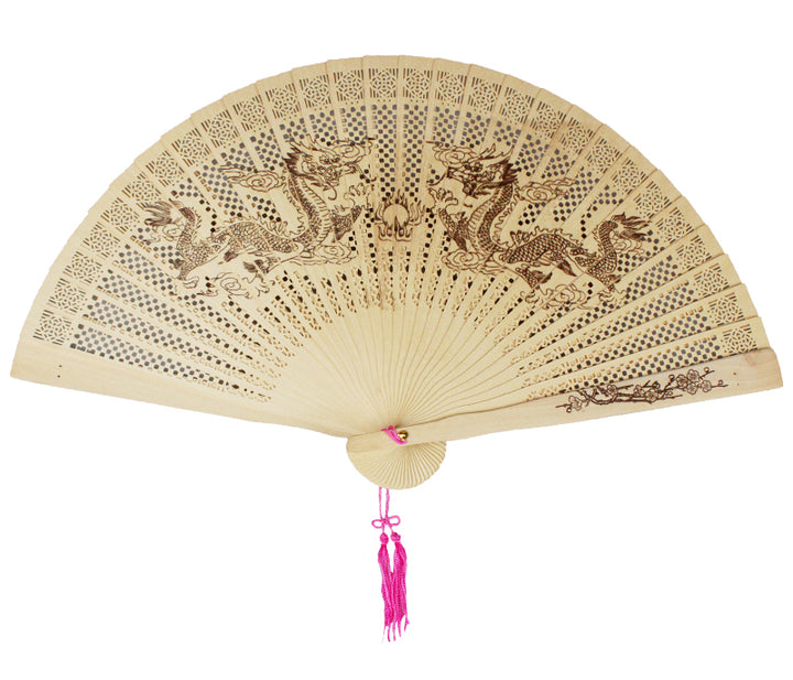 Sandalwood Dragon Fan
