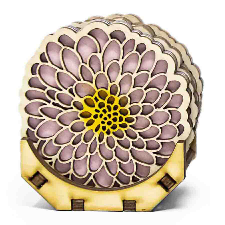 Lasercut Wood Coasters, Set of 4