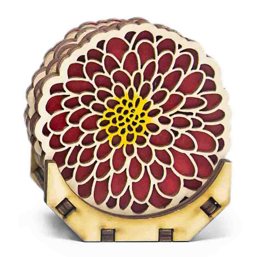 Lasercut Wood Coasters, Set of 4