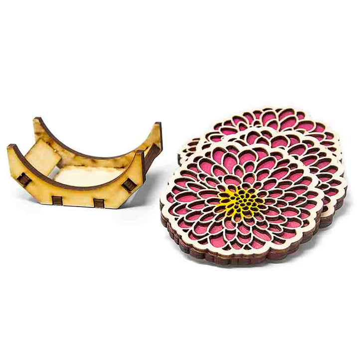 Lasercut Wood Coasters, Set of 4