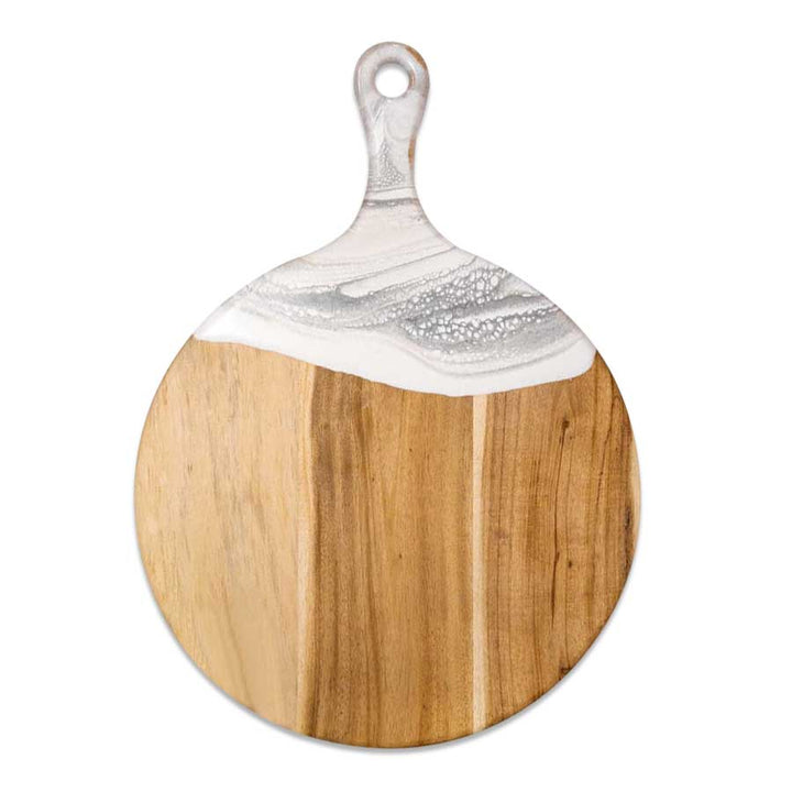 Round Acacia and Marble Resin Cheese Paddle