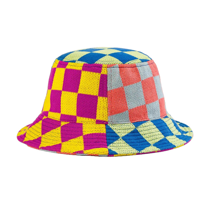 Checkerboard Patchwork Bucket Hat by Verloop, Lime and Cobalt