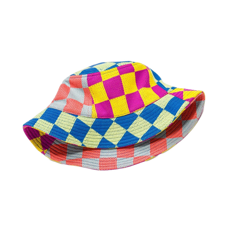 Checkerboard Patchwork Bucket Hat by Verloop, Lime and Cobalt