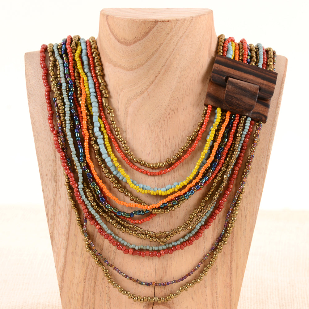 Wood Buckle Beaded Necklace