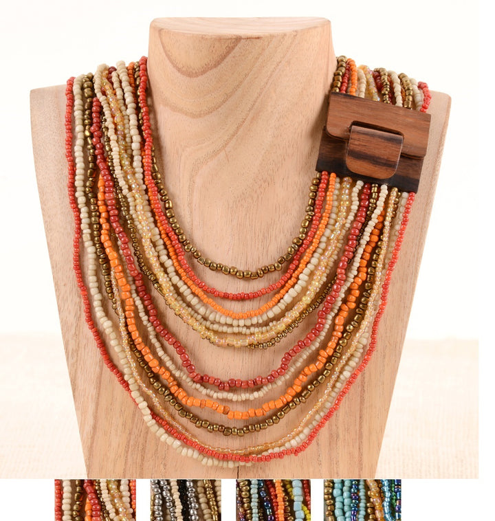 Wood Buckle Beaded Necklace