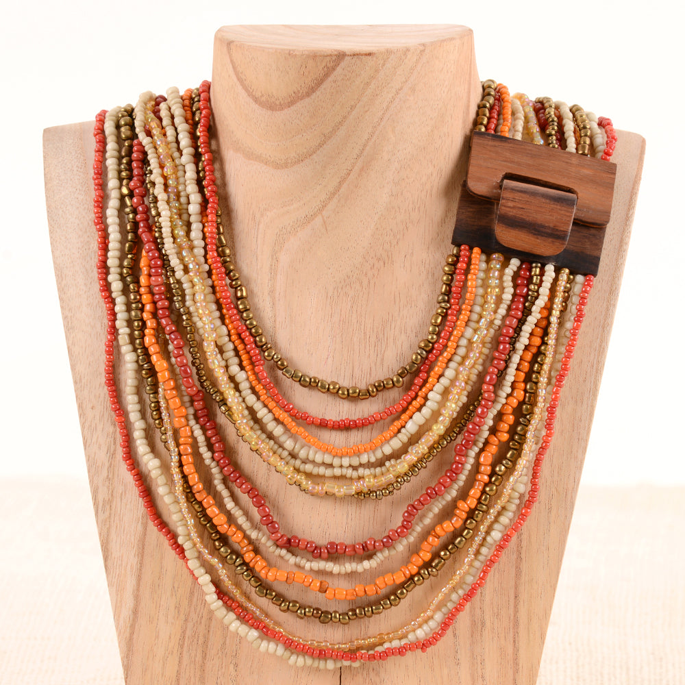 Wood Buckle Beaded Necklace