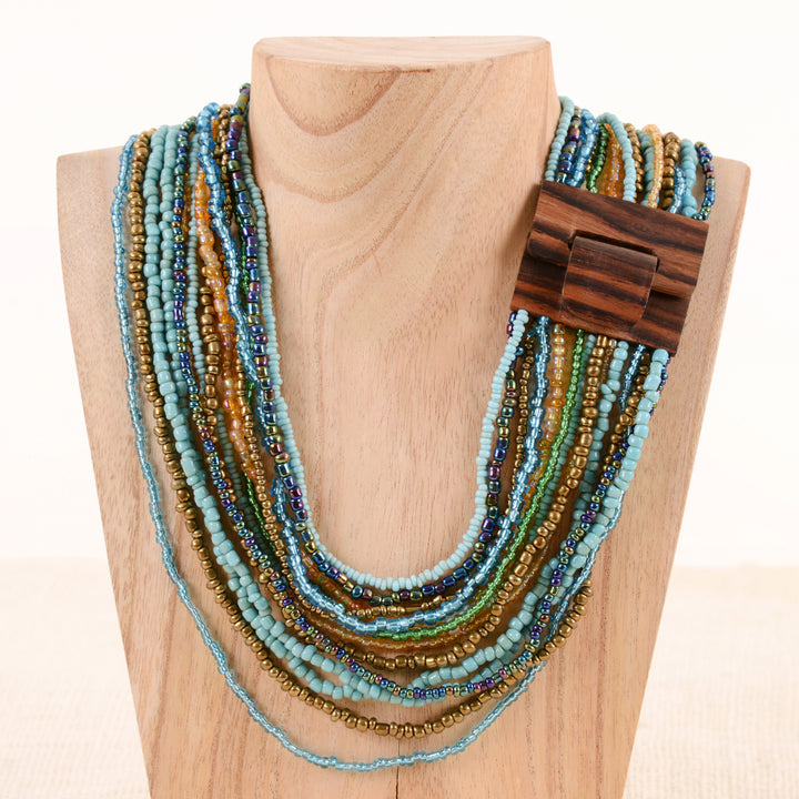Wood Buckle Beaded Necklace