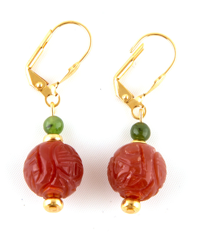 Jade and Carnelian Longevity Earrings