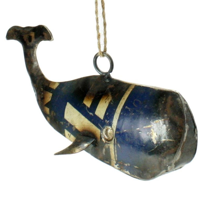 Reclaimed Metal Whale Ornament
