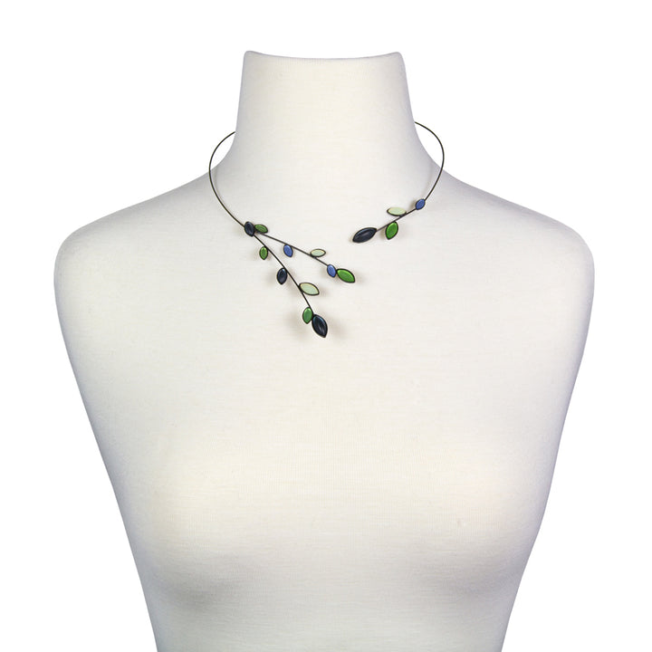 Petal Floating Necklace, Green and Blue