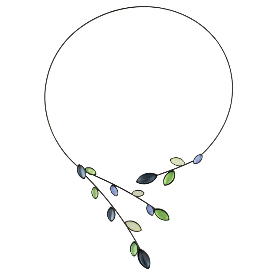 Petal Floating Necklace, Green and Blue