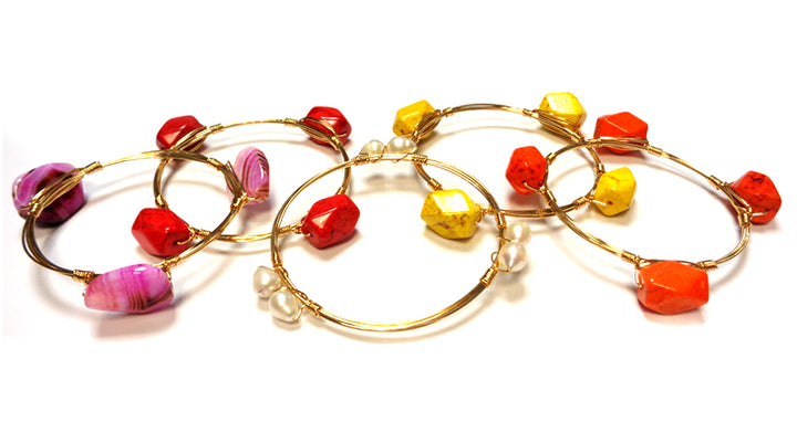 Dyed Agate and Pearl Bracelets