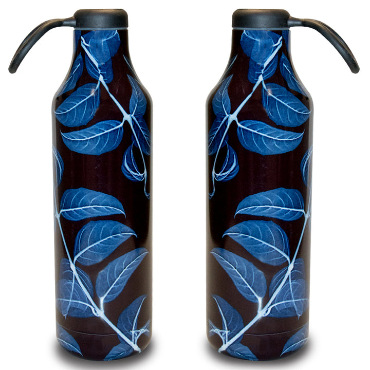 Large Blue Leaves Stainless Steel Water Bottle