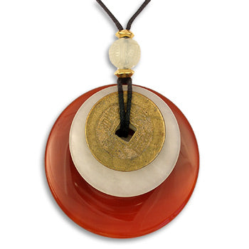 Carnelian Bi Disc with Ancient I-Ching Coin