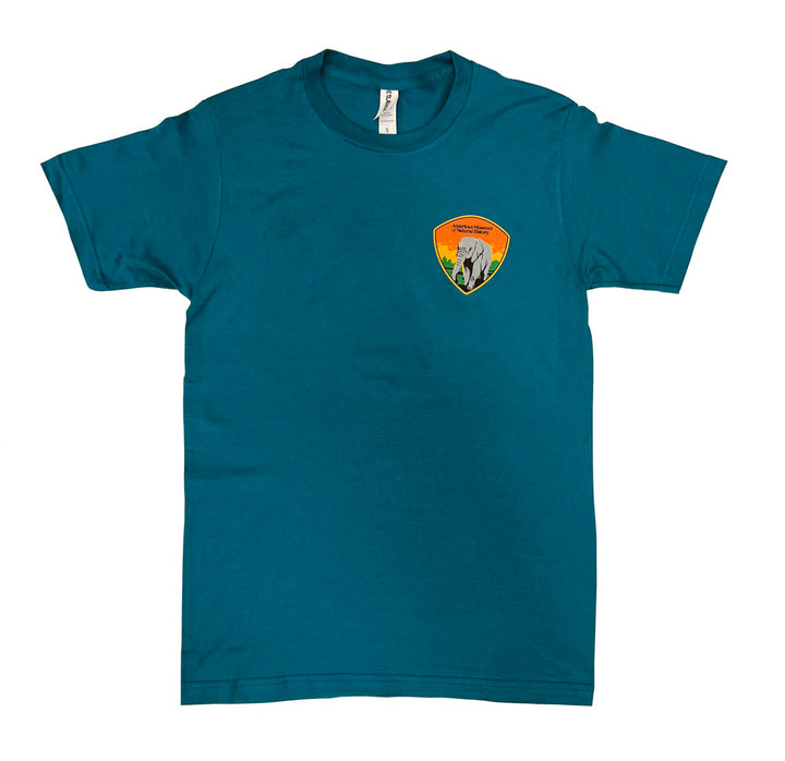 Adult AMNH Teal Blue Elephant Shield T-Shirt