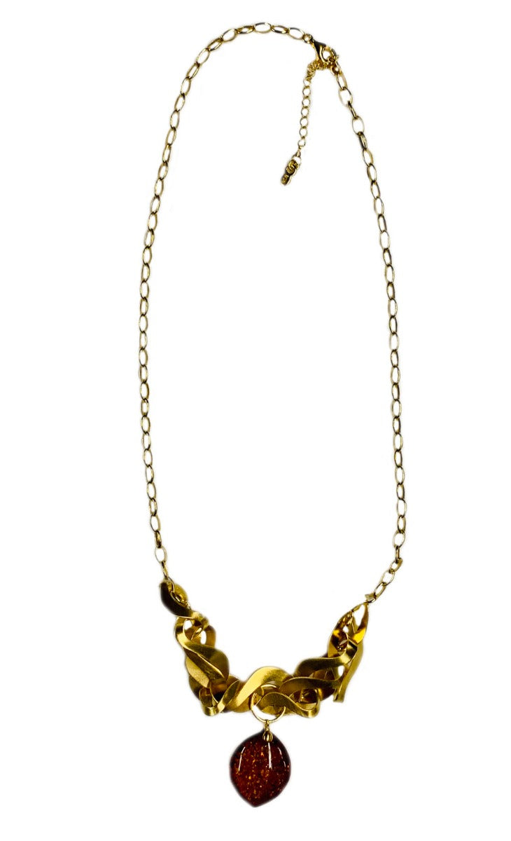 Genuine Baltic Amber and 18K Gold-Plated Swirls Necklace