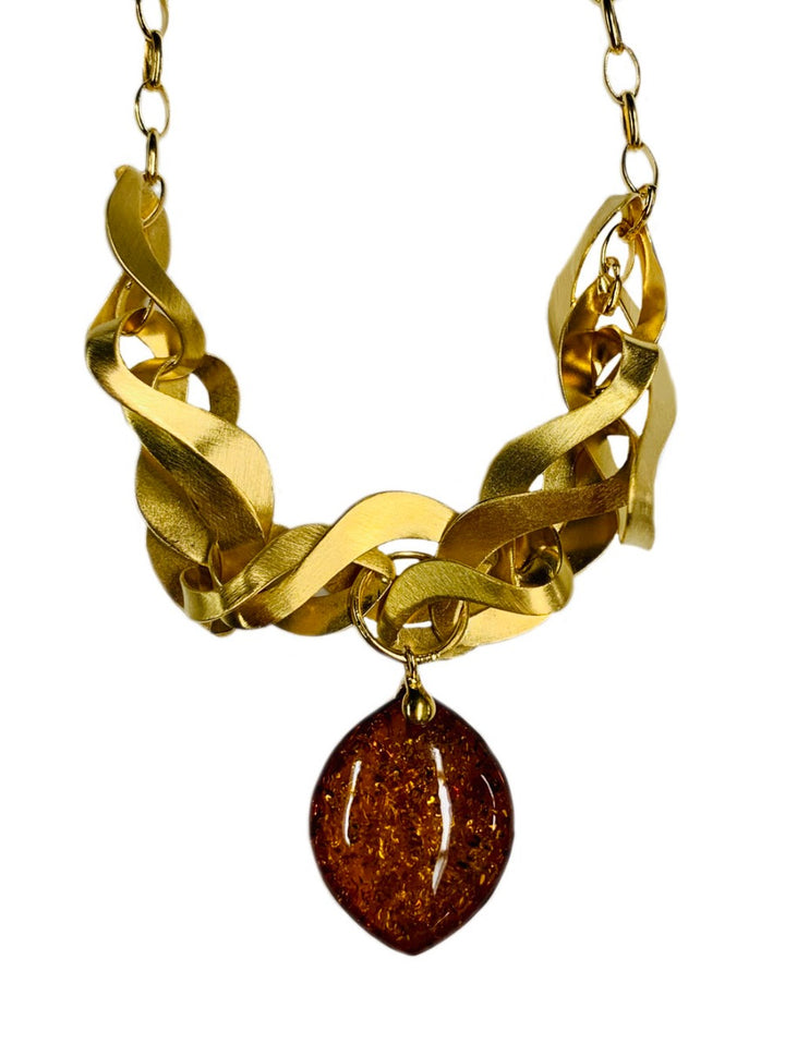 Genuine Baltic Amber and 18K Gold-Plated Swirls Necklace