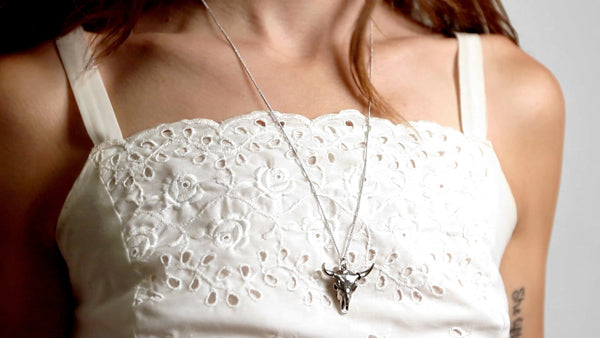 White Bronze American Bison Necklace with Display Base