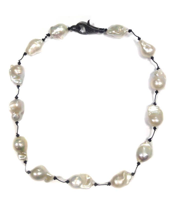 Baroque Pearl Necklace with Red Jasper and Diamond Pendant