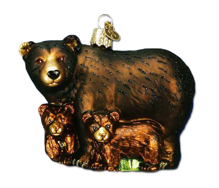 Bear with Cubs Glass Ornament
