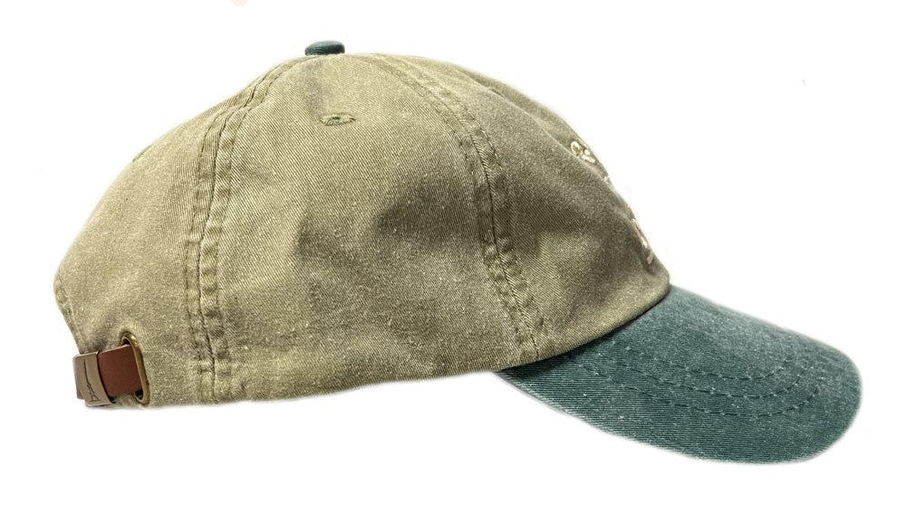 Adult Two-Tone Green Embroidered Bees Cap Side View