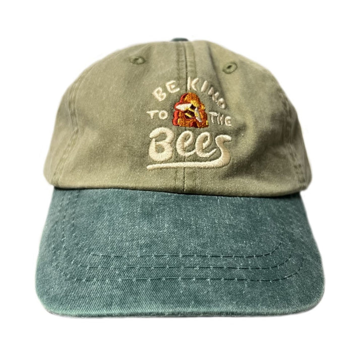Adult Two-Tone Green Embroidered Bees Cap