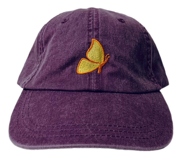 Adult Plum Cap with Yellow Embroidered Butterfly