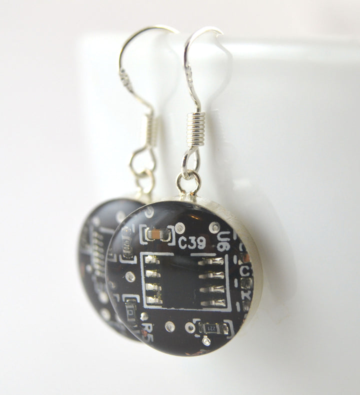 Circuit Board Earrings with Sterling Silver Findings