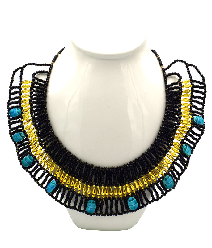 Black Egyptian Mummy Beads Collar & Earrings Set