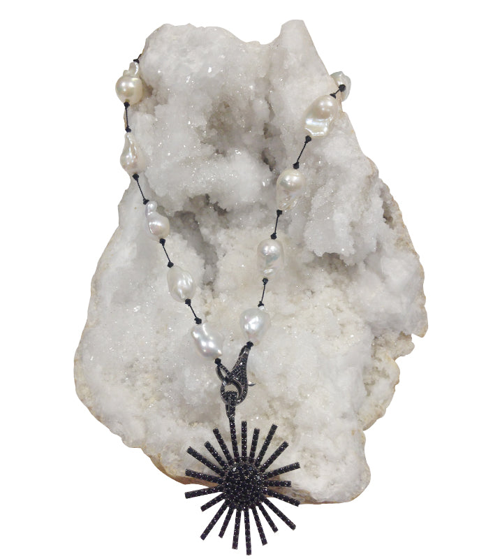 Baroque Pearl Necklace with Black Spinel Sun Charm