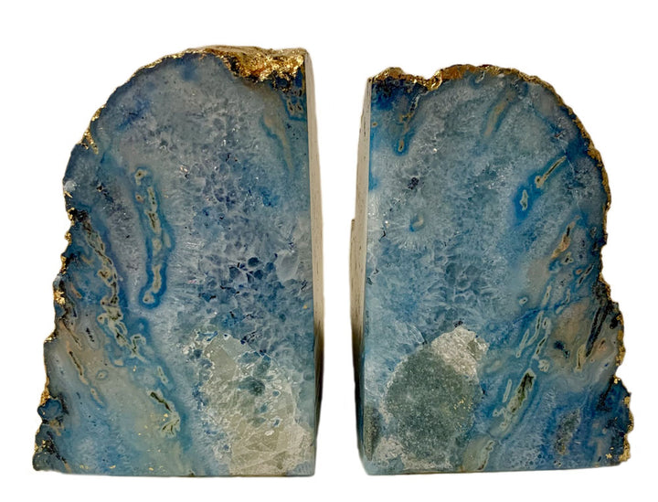 Gilt-Edged Blue Dyed Agate Bookends