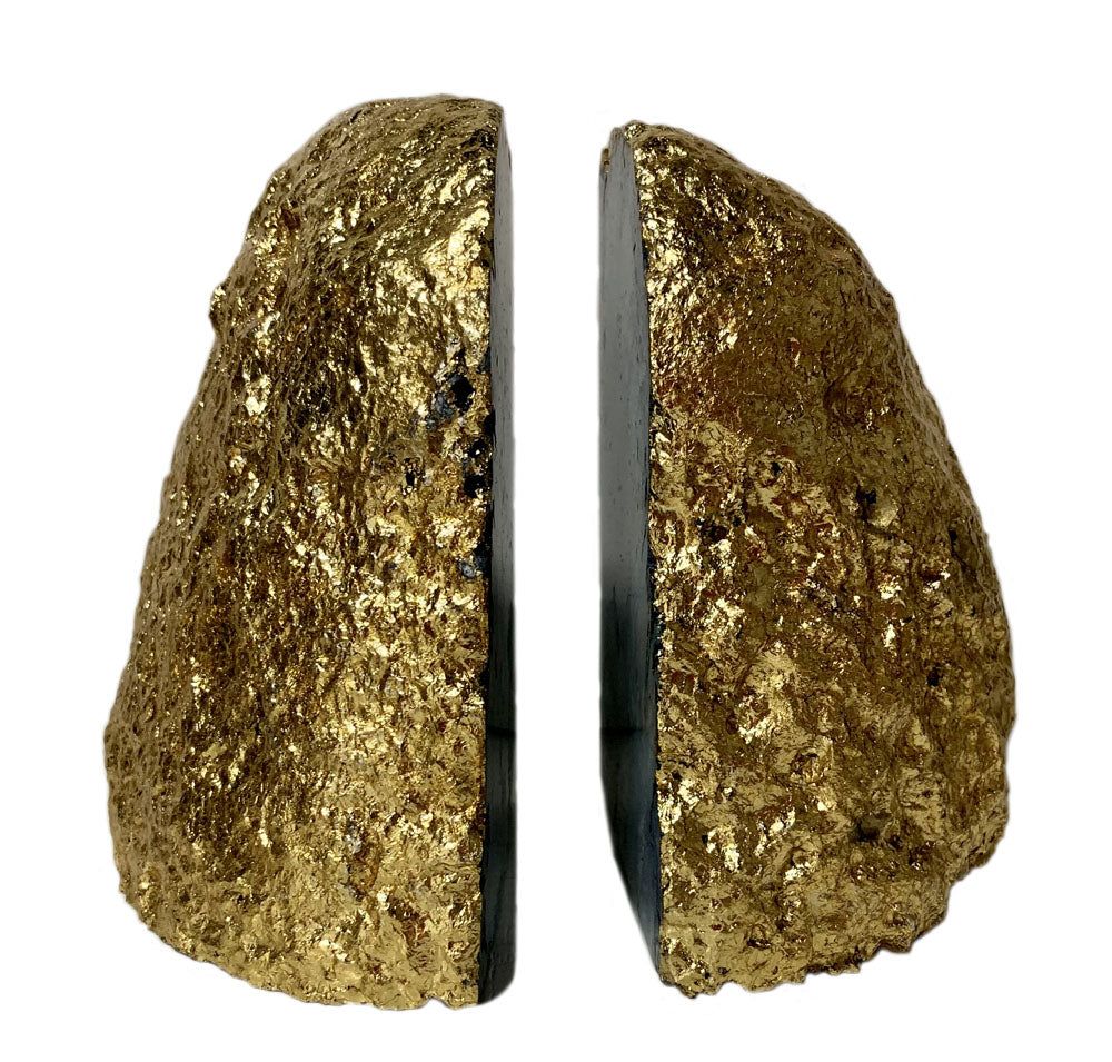 Gilt-Edged Blue Dyed Agate Bookends