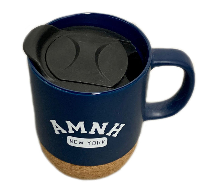 Navy AMNH Ceramic and Cork Travel Mug top