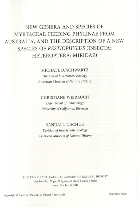 B424 (2018) New Genera and Species of Myrtaceae-Feeding Phylinae