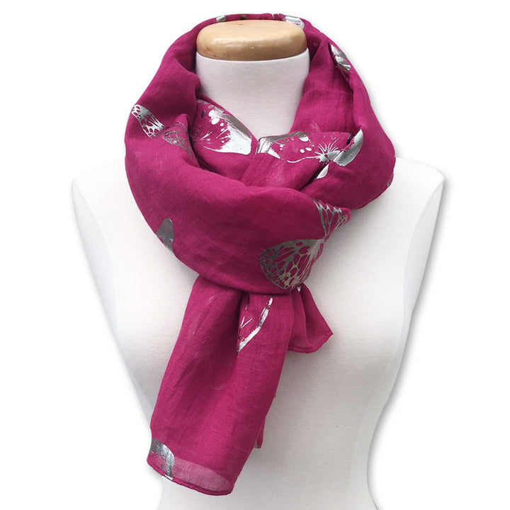 Burgundy Butterfly Foil Scarf