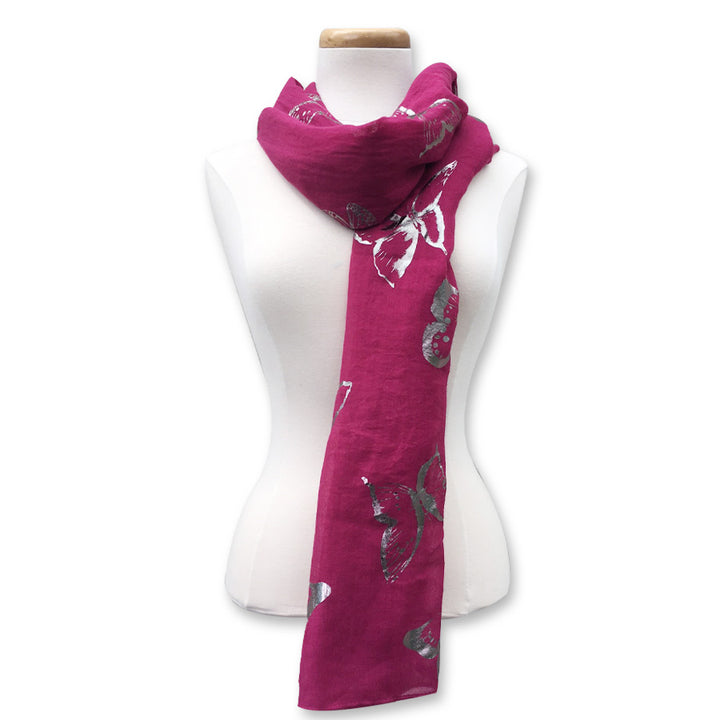 Burgundy Butterfly Foil Scarf