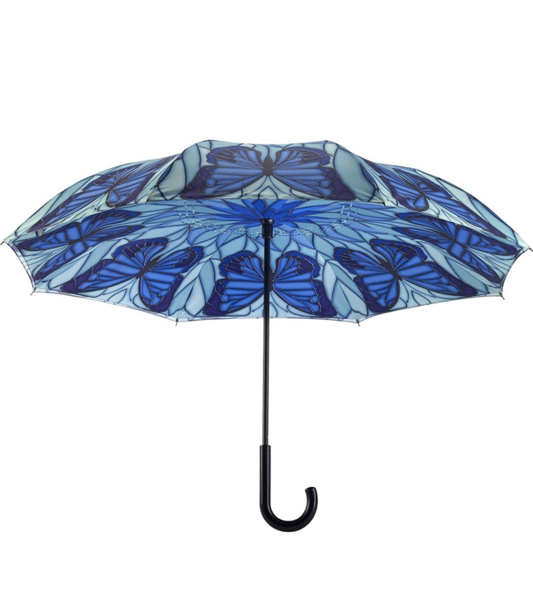 Stained Glass Butterfly Reverse Close Stick Umbrella