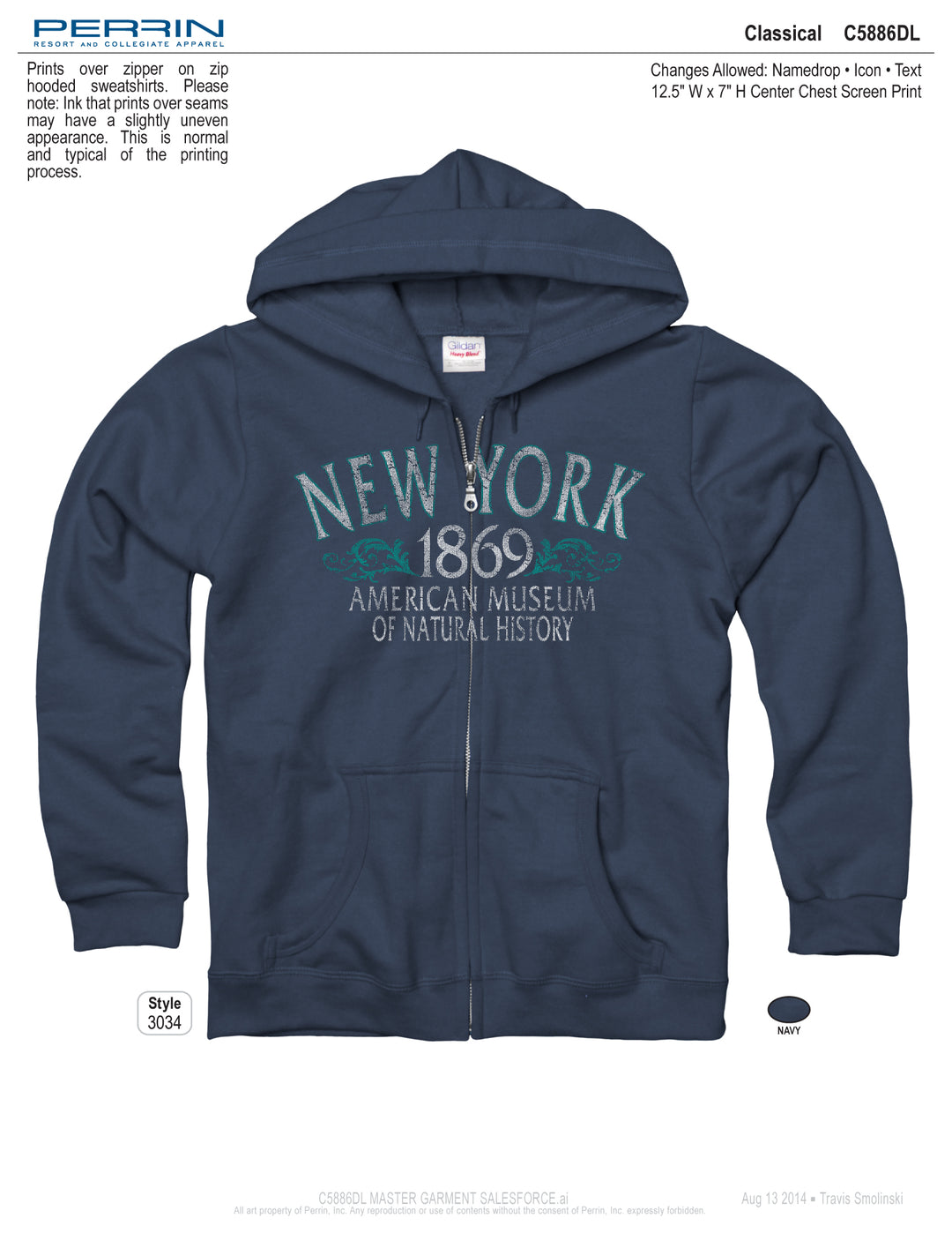 Ladies New York 1869 Zip Hoodie