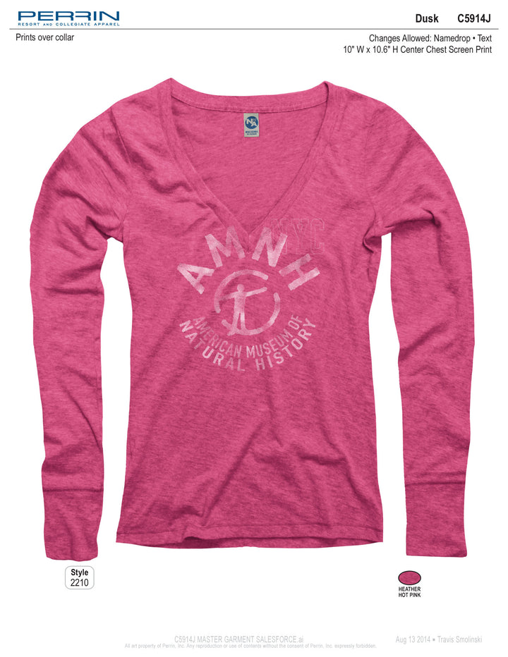 Junior's V-Neck AMNH Long Sleeve Tee