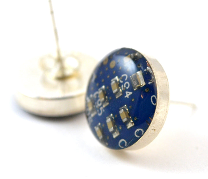 Circuit Board Stud Earrings Sterling Silver Circle