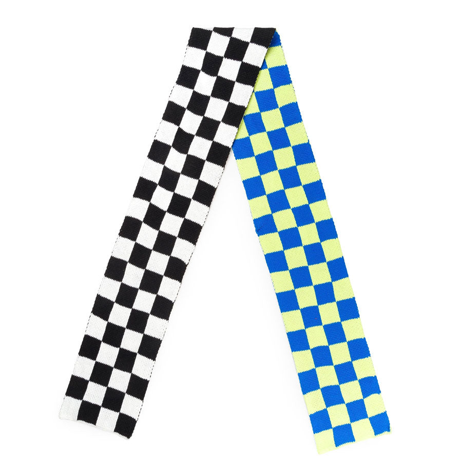 Checkerboard Knit Mini Scarf by Verloop, Lime and Cobalt