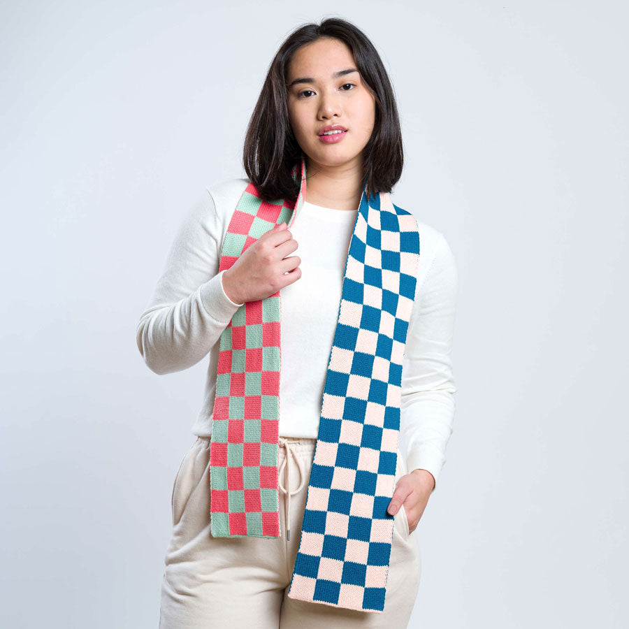Checkerboard Knit Mini Scarf by Verloop, Melon and Jade