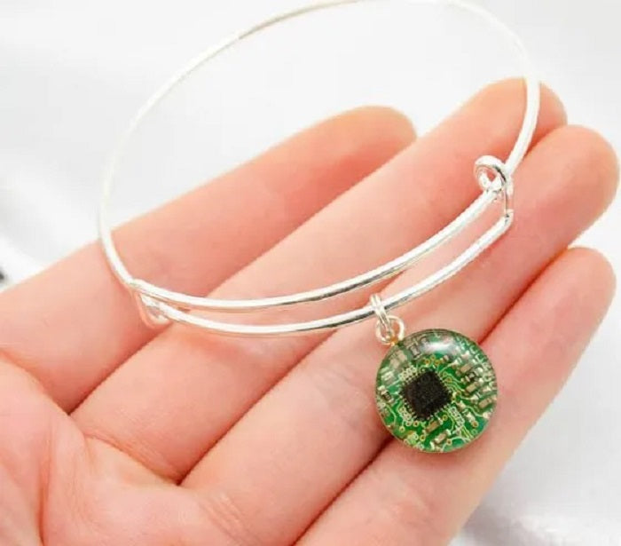 Mini Circuit Board Bangle Bracelet closeup