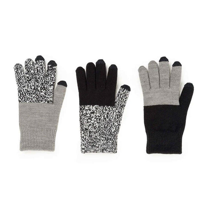 Colorblock Knit Touchscreen Gloves by Verloop, Black and Grey