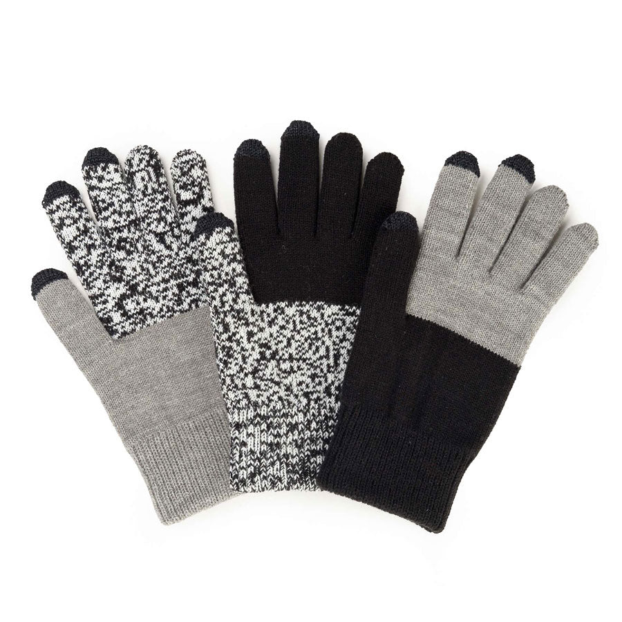 Colorblock Knit Touchscreen Gloves by Verloop, Black and Grey