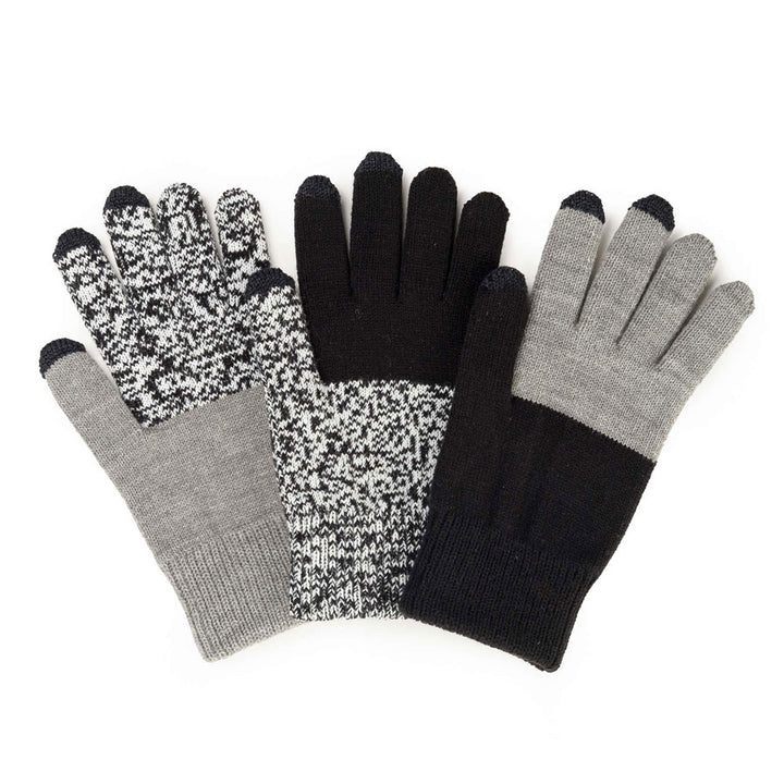 Colorblock Knit Touchscreen Gloves by Verloop, Black and Grey